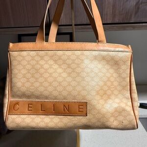 Celine Vintage Macadam Beige and Tan Tote Hand Bag